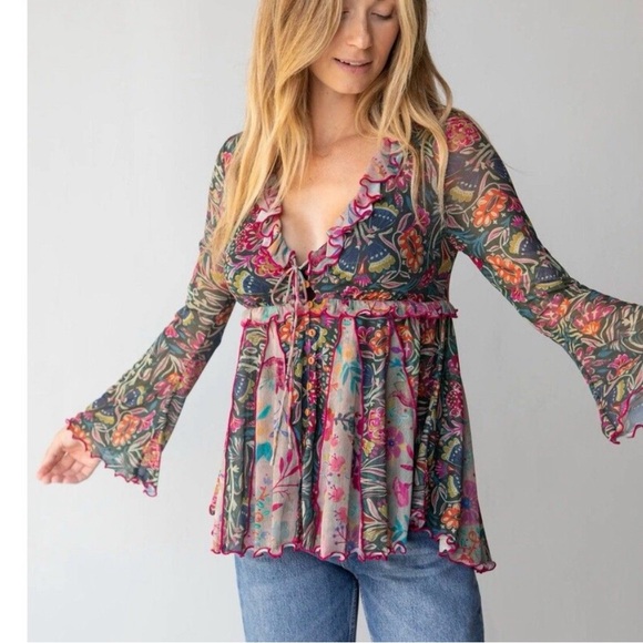 Natural Life Ruffle Mesh Top - Picture 2 of 2